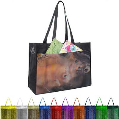 PET Non-Woven Tote Bag with Sublimated Front Pocket & Gusset (18" x 16" x 5")