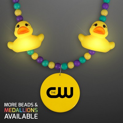 Light Up Rubber Ducky Beads Necklace with Yellow Medallion - Domestic Print