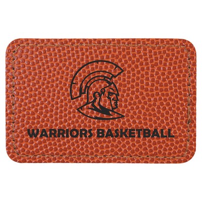 Rectangle Engraved Basketball Patch with Adhesive, Faux Leather, 3" x 2"