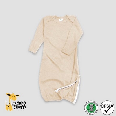 Baby Sleep Gown w/Side Zipper & Mittens Oatmeal 65% Polyester 35% Cotton- Laughing Giraffe®