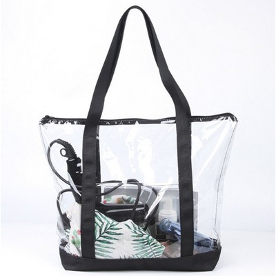 Clear Zippered Tote Bag With Pocket