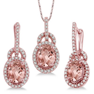 Jilco Inc. Morganite & Diamond Earring & Necklace Set