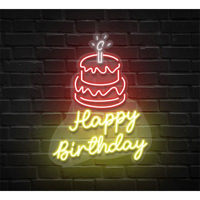 Happy Birthday With Cake On Top Neon Sign