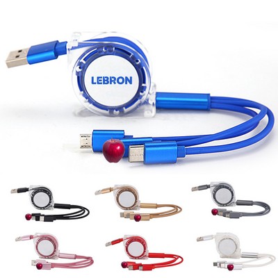 Multi Charging Cable 3A 3 in 1 Retractable Cord USB