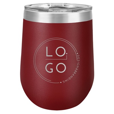 Maroon Stemless Tumbler, 12 oz. Insulated Polar Camel with Clear Lid