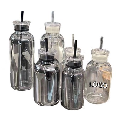 16oz Double Lid Graduated Glass with Straw