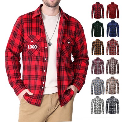 Men's Button Down Long Sleeve Plaid Casual Shirts