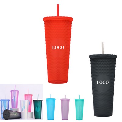 24 Oz. Iridescent Studded Double-Wall Tumbler w/Lid & Straw