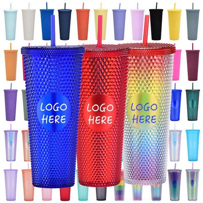 24oz Shiny Studded Tumbler with Lid and Straw