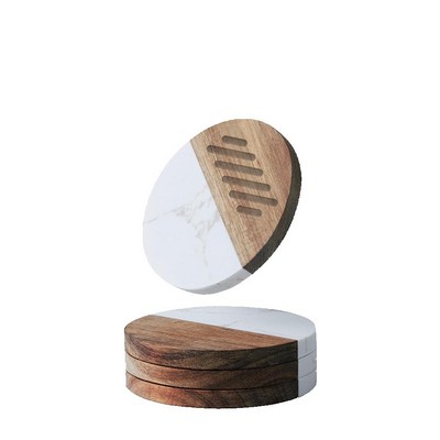 Marble and Wood Spliced Coaster Set