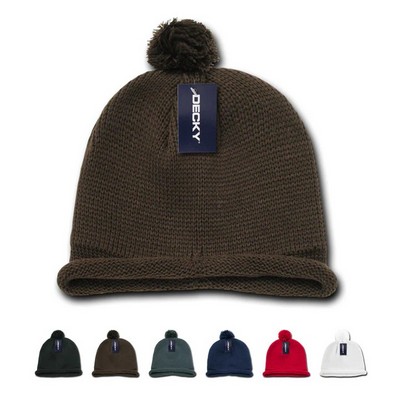 Decky Solid Roll Up Beanie w/Pom