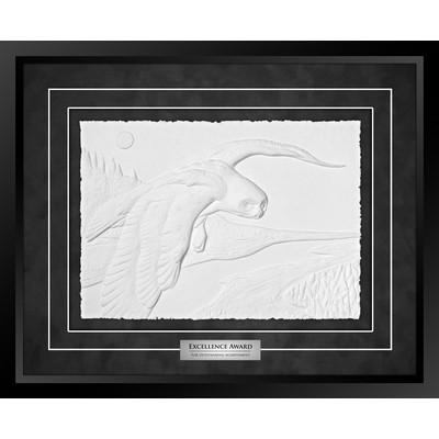 Snowy Owl (Black/Black) - Cast Paper Sculptured Art - Shadowbox Plaque 18"x22"