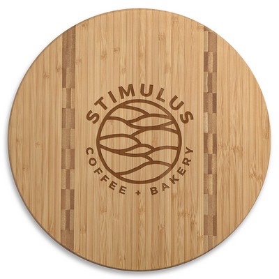 Large Round Bamboo Cutting Board W/Butcher Block Inlay