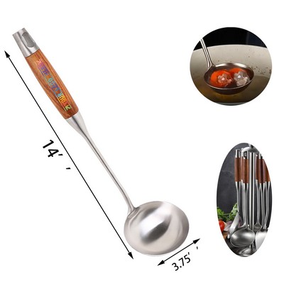 14 Inches Stainless Steel Soup Ladle Spoon with Long Wooden Handle