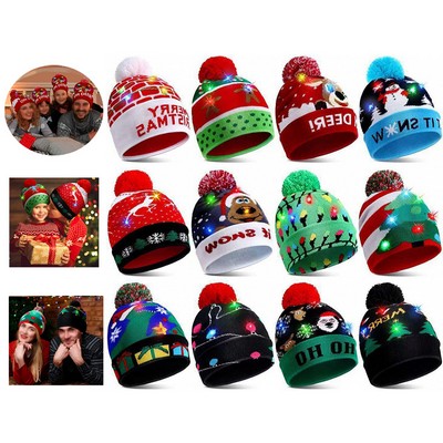 Light Up Christmas Holiday Sequins Hat Kids Beanies