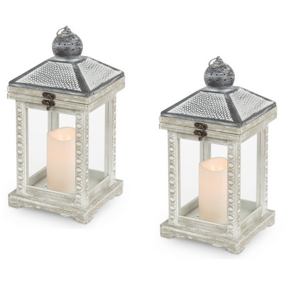 Everlasting Glow Set Of 2 Wood Lanterns