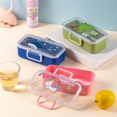 Simple Cartoon Microwaveable Compartments Plastic Lunch Box