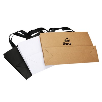 Recycled Kraft Paper Shopping Bags with Ribbon Handles