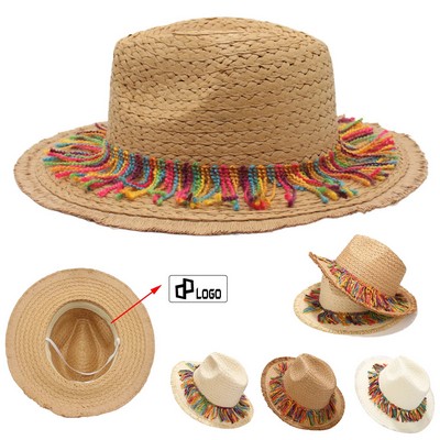 Kid'S Colorful Flow Sun Protective Wide Brim Straw Hats