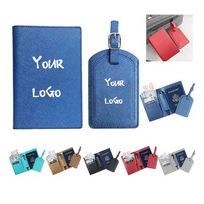 PU Leather Passport Covers Holder Luggage Tag Card Protector