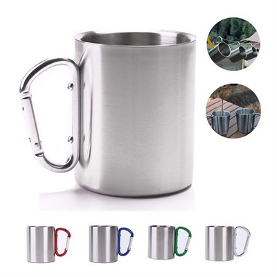 10 Oz. Stainless Steel Coffee Camping Mug W/Carabiner Handle