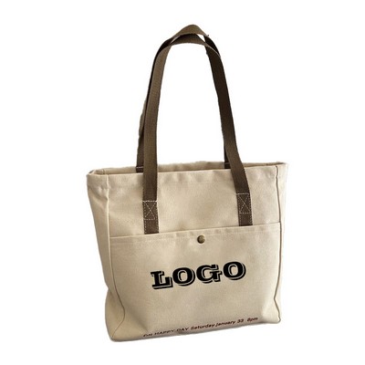 Magnetic Snap Shoulder Canvas Tote Bag