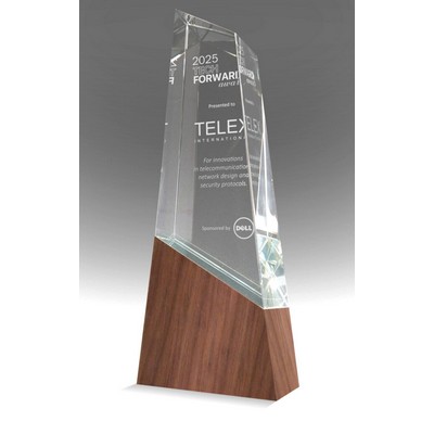 Solid Walnut & Glass Angular Award - 9.75" Tall