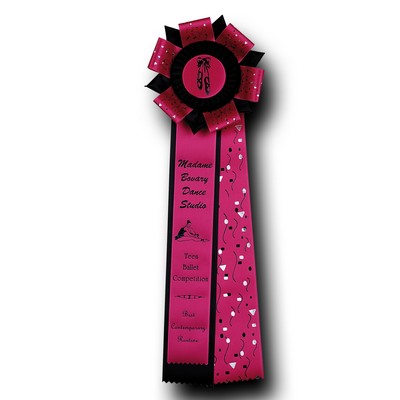 Custom Rosette Ribbon with 1 Confetti/ 1 Solid Ribbon & Underlay (6"x18")