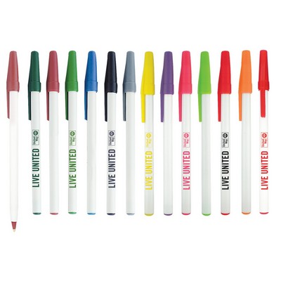 Belfast Ballpoint Pen White Barrel Value stick pen