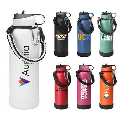 40 oz. Stainless Steel Vacuum Insulated Thermos Bottle w/ Lid, Handle, & Built-in Straw