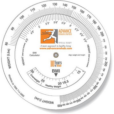 .020 White Plastic Body Mass Index Wheel Calculator (6" dia.), Spot Colors