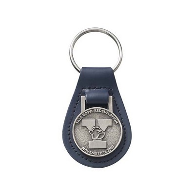 Small Tear Bonded Leather Key Tag w/ Metal Medallion Key Fob