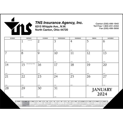 Standard 3 Color Desk Pad Calendar w/Top, Bottom (Solid Blue PMS 286 or Solid Black)