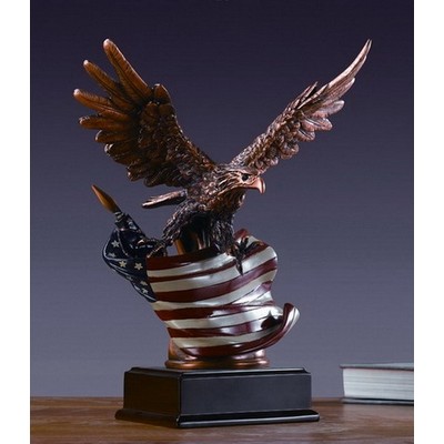 Copper Finish Eagle w/American Flag Trophy (10"x12.5")