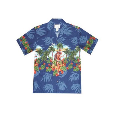 Hawaiian Tropical Border Print Shirt (Blue)