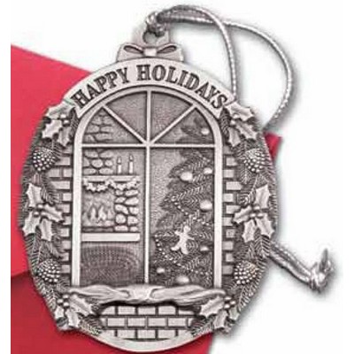 Full Size Stock Design Happy Holidays Window Pewter Ornament