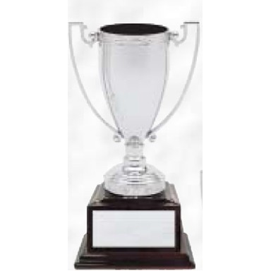 9" Silver Loving Trophy Cup w/ Mahogany Piano Finish Wood Base