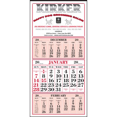 Red & Black Large Twelve 3-Month Sheet Calendar