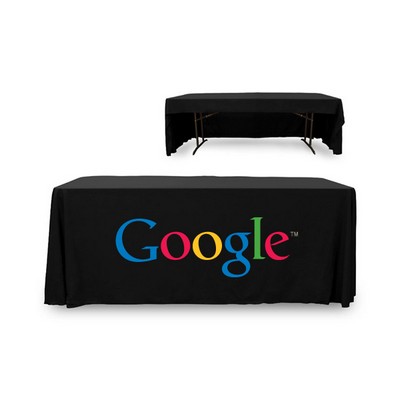 6' Premium PolyKnit™ 3-Sided Open Back Throw Style Table Cover w/Full Color Logo (72"x30"x29")