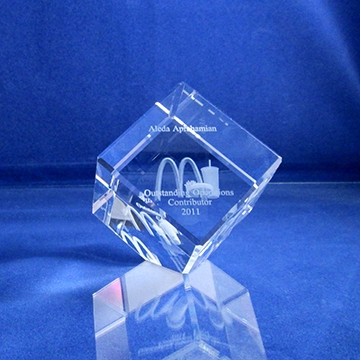 2" Beveled Jewel Cut Corner Optical Crystal Balancing Cube Award