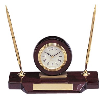 Rosewood Desk Clock & Pen Holder