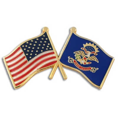 North Dakota & USA Crossed Flag Pin