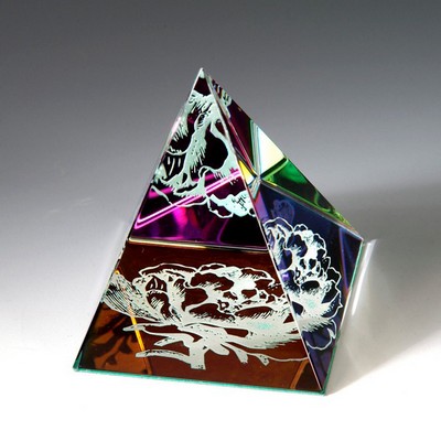 3" Rainbow Colored Pyramid Paperweight