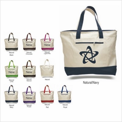 Qtees Natural Beige Canvas Zipper Tote Bag