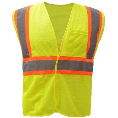 GSS™ Economy Class 2 Two-Tone Lime Green Safety Vest w/Hook & Loop Closure