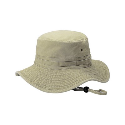 Roll-Up Pigment Dyed Twill Washed Bucket Hat w/ Self Fabric Chin Cord