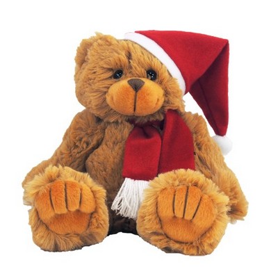 12" Bear Santa Stuffed Animal w/Santa Hat & Red Scarf