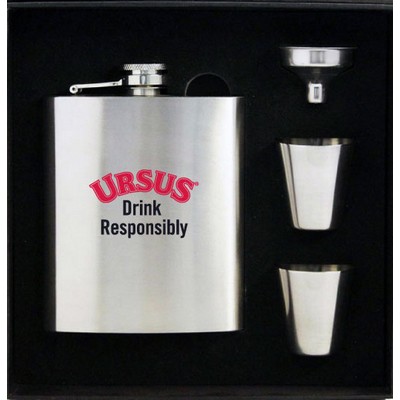 8 Oz. Stainless Steel Hip Flask Set In Black Gift Box