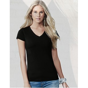 LAT® Women's Fine Jersey Fitted V-Neck Longer Length T-Shirt