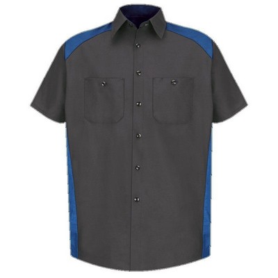 Red Kap™ Men's Short Sleeve Motorsports Shirt - Charcoal Gray/Royal Blue